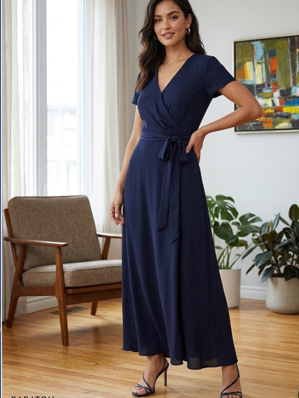Aritzia's BABATON Navy Blue Maxi Wrap Dress - Size XS - Excellent Condition